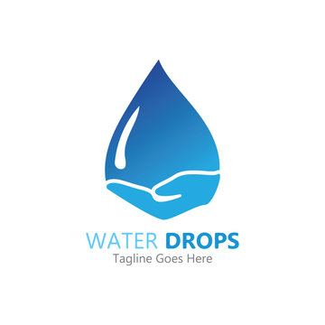 water drop in hand logo vector template symbol