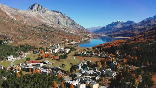 Switzerland - Maloja Pass - Autumn view of Maloggia and the Valley