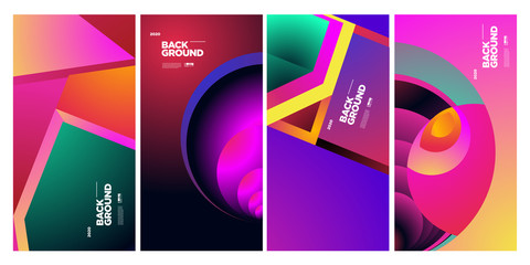Obraz premium 2020 Cover and Poster Design Template for Magazine. Trendy Abstract Colorful Geometric and Curve Vector Illustration Collage with Typography for Cover, book, social media story, and Page Layout.