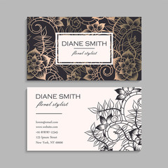Flower business cards gold and black