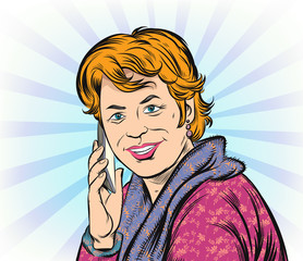 Old women talking on mobile phones. Pop art retro vector illustration vintage kitsch