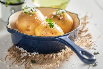 Preparation for homemade baked potatoes made of herbs and salt