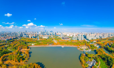 Aerial aerial photographof of the new century park in Pudong New Area, Shanghai, China