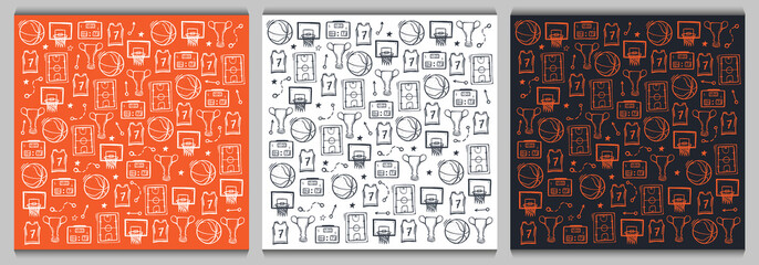 Set of Basketball backgrounds with hand draw doodle elements. - 308003208