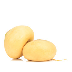 Fresh healthy yellow turnip on a white isolated background.
