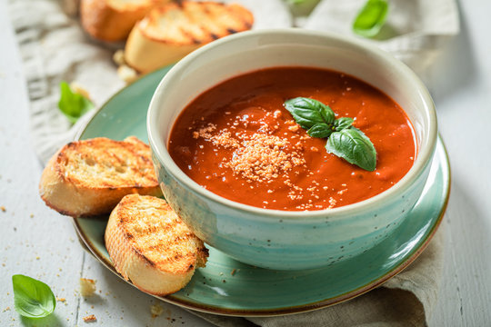 Tasty and creamy tomato soup made of fresh tomatoes