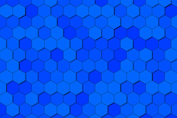 Honeycomb Grid tile random background or Hexagonal cell texture. in color Blue with dark or black shadow gradient. Tecnology concept.