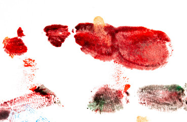 Fingerprint of red paint on a white paper