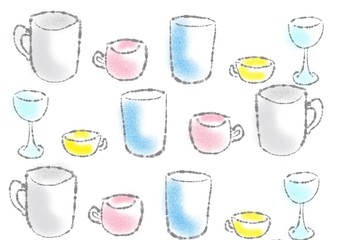 set of colorful cups isolated on white background
