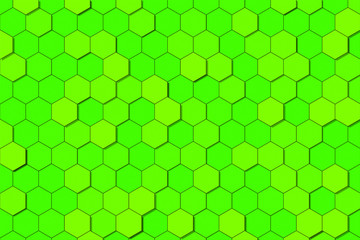 Honeycomb Grid tile random background or Hexagonal cell texture. in color UFO Green with shadow gradient.