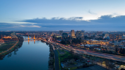 Aerial view of Sacramento highways and river