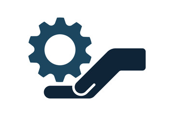 Hands with cog wheel or gear icon.