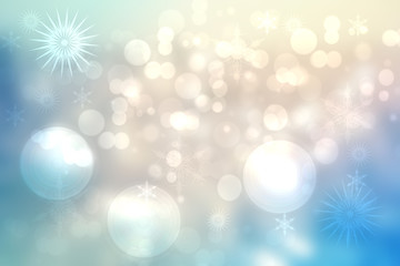 Abstract blurred festive delicate winter christmas or Happy New Year background texture with shiny light blue pink and white bokeh lighted stars. Space. Card concept.