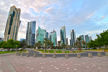 Doha, Qatar - Nov 18. 2019. Doha's Al Dafna area with the high-rises buildings