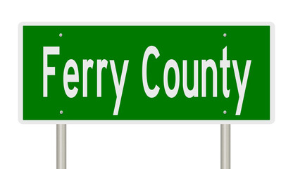 Rendering of a 3d green highway sign for Ferry County