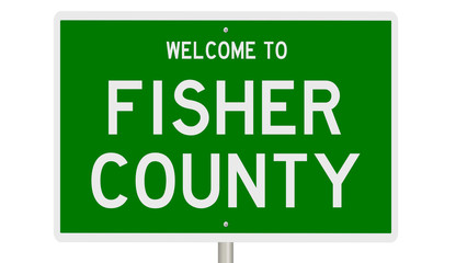 Rendering of a 3d green highway sign for Fisher County