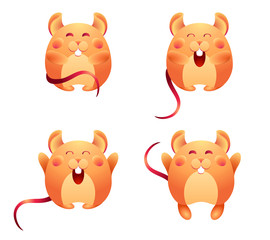 Happy Chinese New Year 2020 rat. Set of happy and cute mice. On a white isolated background. Use for holiday greetings. Vector stock illustration. Use for greetings, postcards, t-shirt, print, web.
