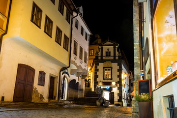Night street in the historical center of Cesky Krumlov. Czech republic.