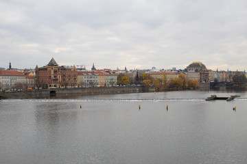  Cityscape of the Czech capital Prague and the Vltava river. View of Charles Bridge and Prague Castle on Christmas Eve.