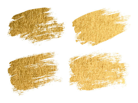 Gold Paint Smear Stroke Stain Set. Abstract Gold Glitter Texture Art Illustration. Vector Illustration