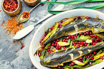 Baked fish with pomegranate