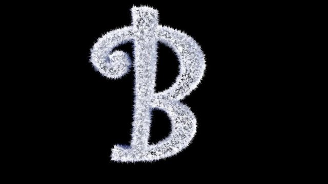 3d animated Christmas ice frost typeface with alpha channel the character  B
