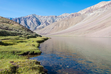 Himachal Pradesh, India - Sep 03 2019 - Chandra Taal (Moon Lake) in Lahaul and Spiti, Himachal...