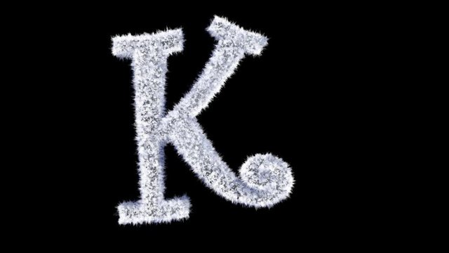 3d animated Christmas ice frost typeface with alpha channel the character  K