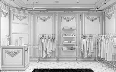 clothing store, interior visualization, 3D illustration