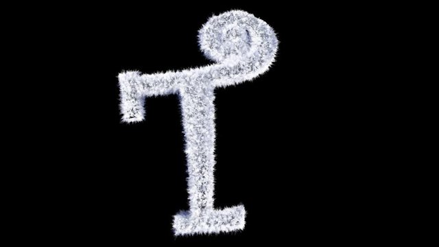 3d animated Christmas ice frost typeface with alpha channel the character  T