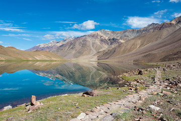 Himachal Pradesh, India - Sep 04 2019 - Chandra Taal (Moon Lake) in Lahaul and Spiti, Himachal...