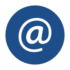 Blue round email icon, button on a white background