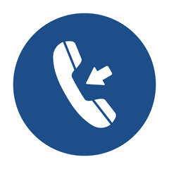 Blue round incoming call icon, button on a white background