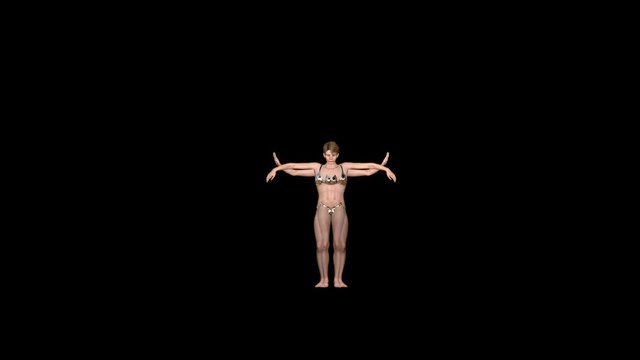 Beautiful woman belly dancing, hypnotical mirror moves, against black