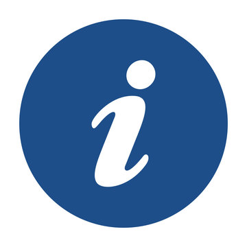 Blue round information icon, button on a white background