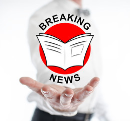 Breaking news concept levitating above a hand