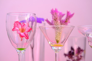 glasses of cocktails and flowers