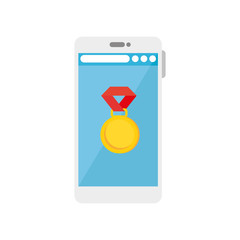 Medal and smartphone design, Winner competition success sport achievement leadership and challenge theme Vector illustration