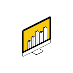 Monitor sreen charts. Vector line, 3d stroke isometric, color web icon, new flat style. Creative illustration design, abstract idea for infographics.