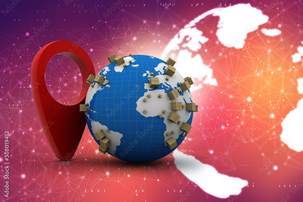 Poster 3d rendering red map pointer in card box