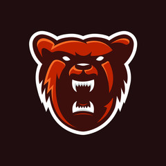 stock vector professional angry bear mascot logo with white eye illustration. logo, badge, esport logo, emblem.