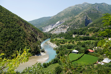 Valbona river in the beautiful Valbona valley in the Dinaric Alps in Albania