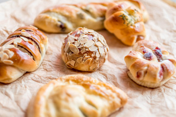 Difference kind of bakery, Various bread, Breakfast food product from wheat.