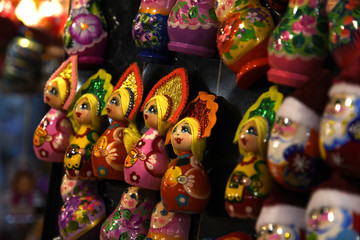 Florence, December 2019: Handmade Christmas decorations at Christmas market in Piazza Santa Croce in the centre of Florence City. Italy