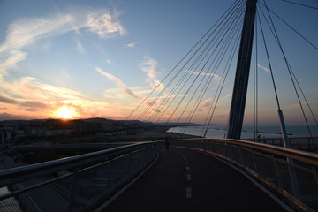 Obraz premium Pescara Bridge at Sunset, Ponte del Mare, Abruzzo, Italy