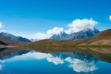 Himachal Pradesh, India - Sep 04 2019 - Chandra Taal (Moon Lake) in Lahaul and Spiti, Himachal Pradesh, India. It is part of Ramsar Convention - Chandertal Wetland.