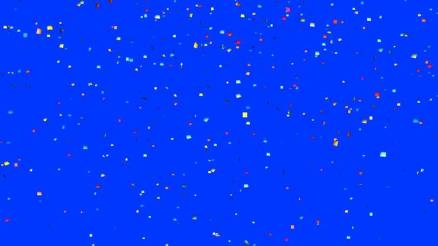 Colorful confetti falling, Blue Screen Chromakey