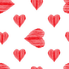 Red hearts in the form of a sketch
