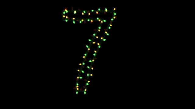 Blinking Christmas lights typeface with separate alpha channel, the character  7