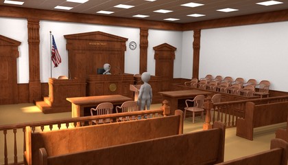 3D Render of Cartoon Characters in Courtroom